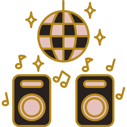disco ball and speakers icon representing Tampa DJ services for club DJ bookings