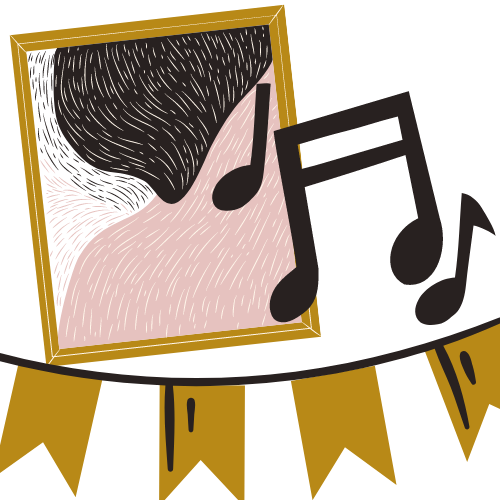 framed photo and music icon representing Tampa DJ services for art openings